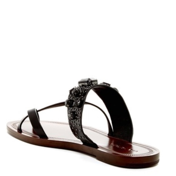 NIB Diamond Gem Leather Toe Ring Slide Sandal - Picture 4 of 8